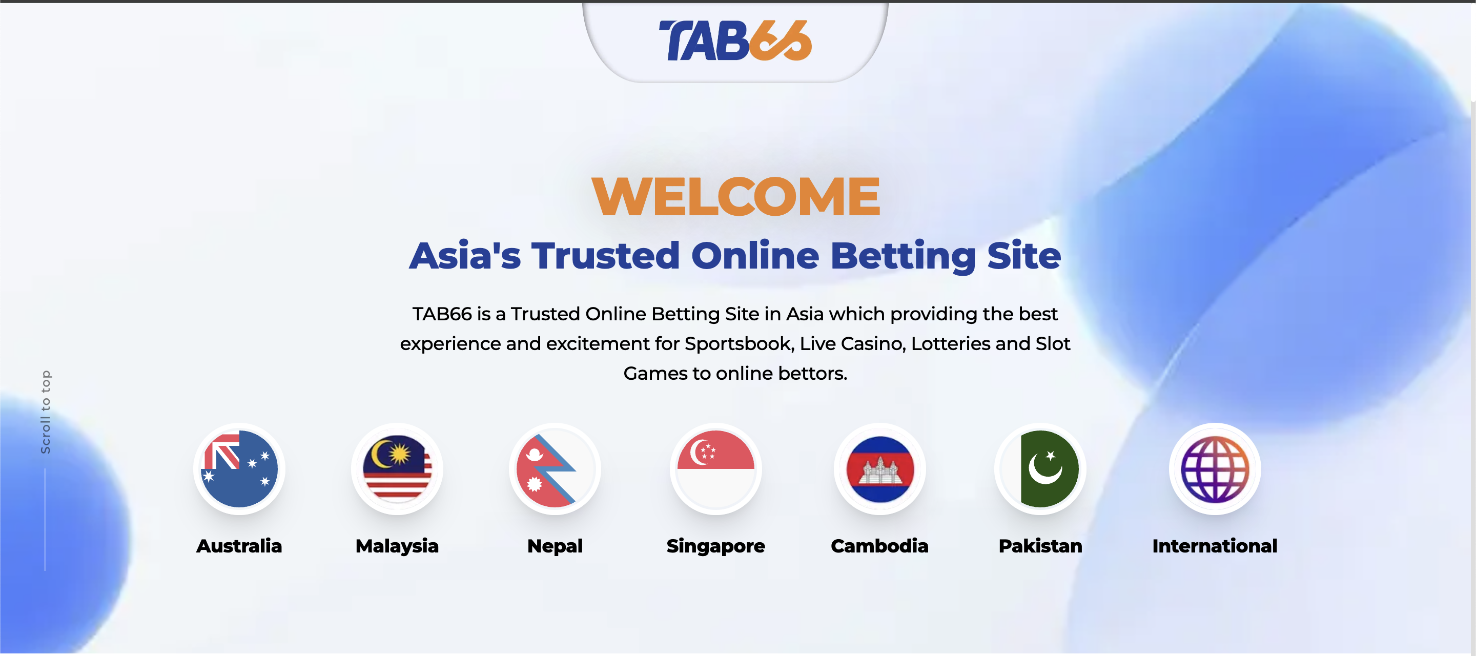 TAB66 casino showing welcome offer